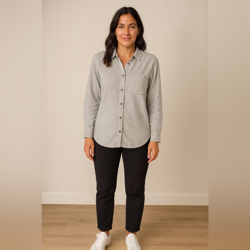 Gap Light Heather Grey Cotton Flannel Button-Down… - image 2